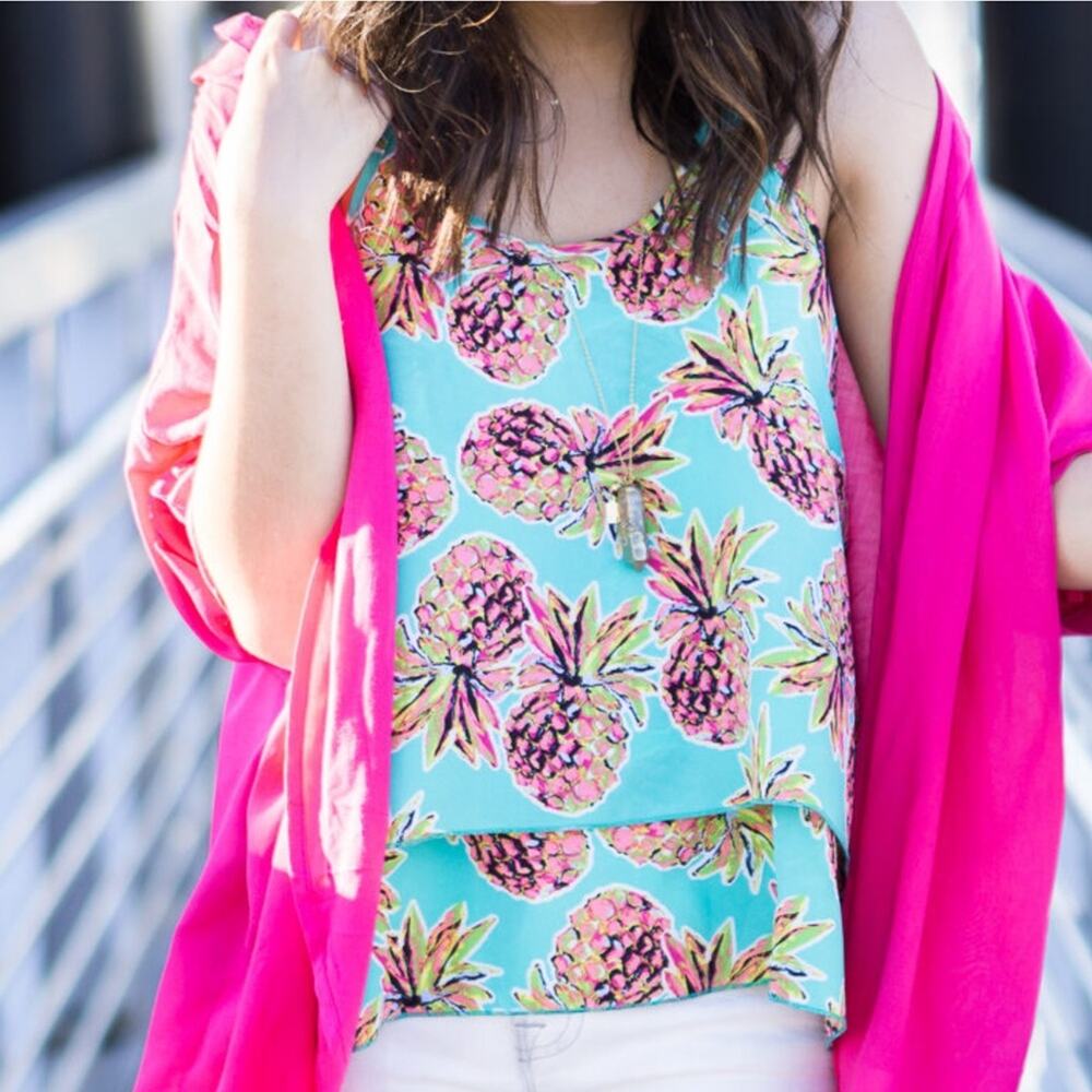 All for Color Tiered Pineapple Print Halter Style Summer Top size Large